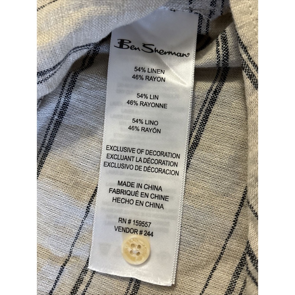 Ben Sherman Mens Shirt Size Large Button Front Striped Short Sleeve Linen Blend - Picture 6 of 9